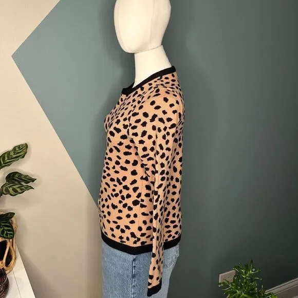 Halston Leopard Print Crew Neck Sweater Size S Animal Print Soft Luxe Pullover - Picture 3 of 9